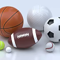 Various Sports Equipment Balls Collection with Basketball Volleyball Football Rugby Tennis and Baseball