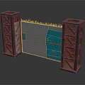 Rusted Metal Pillars With Barbed Wire Fence And Blue Panel Entrance Gate Structure