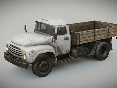 Classic White Truck With Wooden Cargo Bed And Retro Worn Appearance 3d model