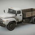 Classic White Truck With Wooden Cargo Bed And Retro Worn Appearance