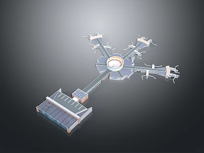 Airplane Airport Terminal Hub Layout With Runway Boarding Gates And Satellite Terminals 3d model