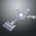 Airplane Airport Terminal Hub Layout With Runway Boarding Gates And Satellite Terminals
