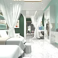 Modern Beauty Hair Salon Interior With Green Walls White Workstations And Product Displays