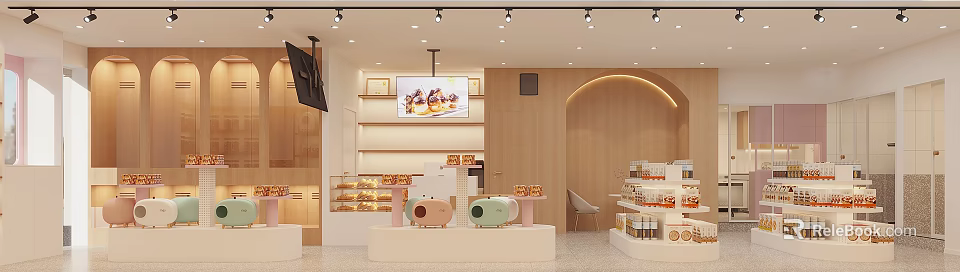 Elegant Modern Shopping Mall Pastry Store With Display Cases And Warm Lighting Design 3d model 