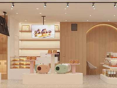 Elegant Modern Shopping Mall Pastry Store With Display Cases And Warm Lighting Design 3d model
