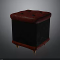Square Red Top Black Upholstered Ottoman With Wooden Legs And Button Tufted Design