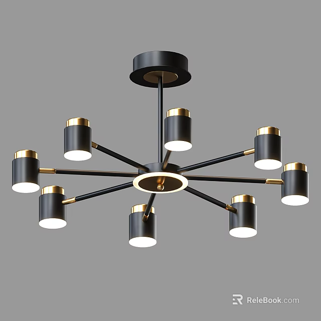 Modern Black and Gold Multi Arm Chandelier with Elegant Lampshades and Bright Lighting 3d model 