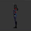 3D Sci Fi Character Model In Blue Red Costume With Helmet And Standing Pose