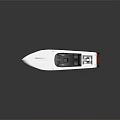 White Yacht With Blue Stripe And Modern Cockpit