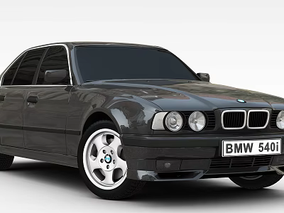 BMW 540i Dark Gray Sedan Front View With Logo And License Plate 3d model