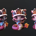 Three Cute Traditional Chinese Style Dolls With Dragon Head And Decorative Ornaments