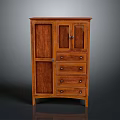 Classic Wooden Storage Cabinet With Glass Panel Doors Drawers And Metal Handles In Brown Finish