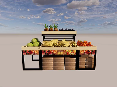 Retail Display Shelf With Fresh Fruits Vegetables And Sacks Arrangement 3d model
