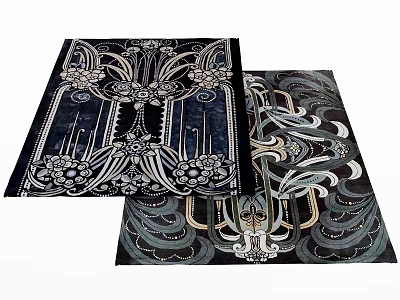 Square Carpets with Intricate Decorative Patterns Dark Blue and Cream Colors 3d model
