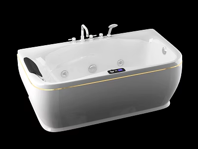 Sleek White Freestanding Bathtub With Massage Jets Faucet Digital Display And Gold Trim 3d model