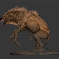 Fierce Roaring Hyena Sculpture With Realistic Details Standing On Detailed Base