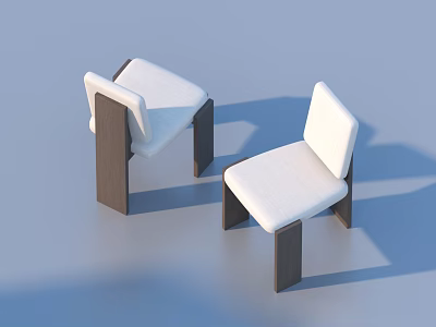 Modern Single Chair With White Upholstery And Dark Wooden Legs Design 3d model