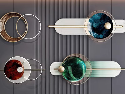 Multiple Modern Circular Wall Decor Pieces With Colored Glass Balls And Metal Rods 3d model
