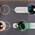 Multiple Modern Circular Wall Decor Pieces With Colored Glass Balls And Metal Rods