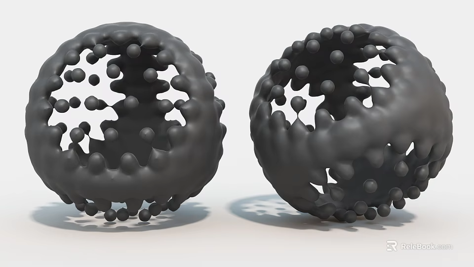 Modern Black Spherical Art Installation With Textured Surface Holes And Protrusions 3d model
