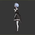 Anime Maid Character With Blue Hair Wearing Classic Maid Dress And White Stockings