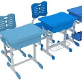 Blue School Desks and Chairs with Adjustable Design White Frames and Storage Basket 3d model