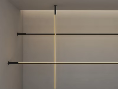 Modern Minimalist Interior Wall With Cross Black Metal Rods And Warm Lighting 3d model