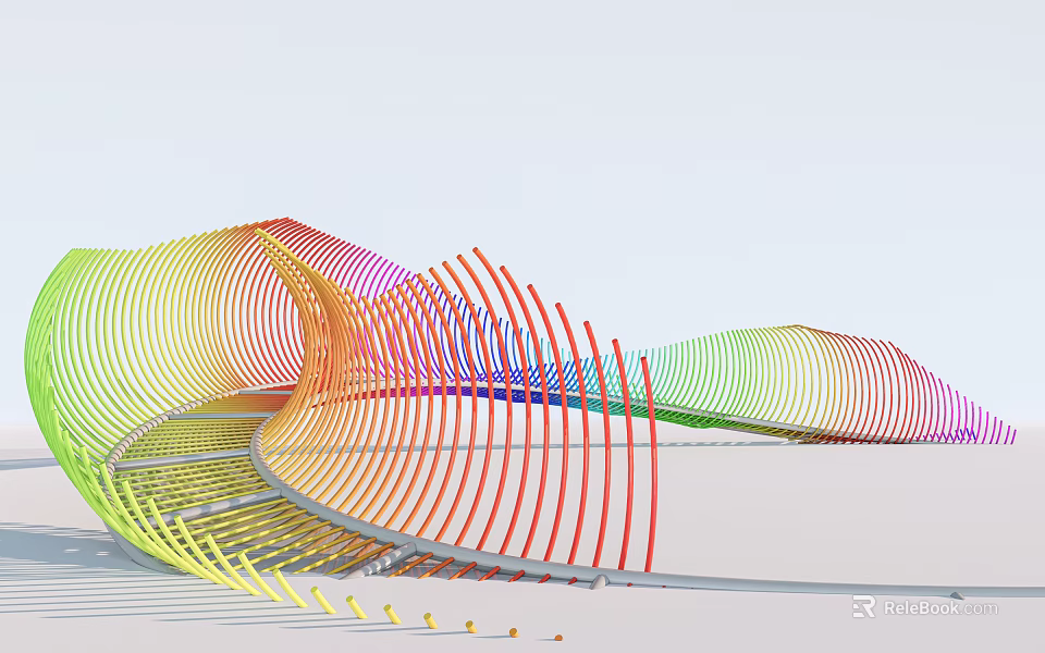 Modern Landscape Bridge With Colorful Wavy Structure And Vibrant Curves 3d model 