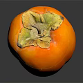 Fresh Ripe Persimmon With Orange Color And Green Brown Leaves On Black Background With Reflection