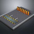 Road Pavement With Yellow Black Striped Barriers And White Lane Lines