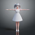 Anime Girl Character With Cat Ears Twin Tails And White Dress Standing