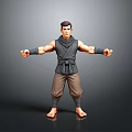 Male Character 3D Model With Sleeveless Top Brown Pants Barefoot And Outstretched Arms