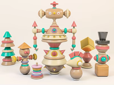 Modern Toys Trendy Play Wooden Beautiful Chen Ornaments Cartoon 3d model