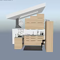 Modern Kitchen Interior With Light Wood Cabinets Stove Sink And Appliances