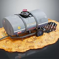 BLUSTAR Industrial Equipment Tanker Trailer with Wheels and Oil Spill on Ground Surface