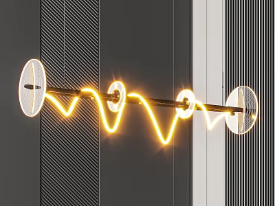 Modern Pendant Light Featuring Wavy Glowing Tubes And Circular Decorative Shades 3d model
