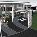 Modern Metal Pergola With Vertical Slats And Deer Sculptures On Green Lawn