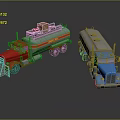 Red And Blue Tank Trucks With Cargo On Red Vehicle And Shiny Exteriors