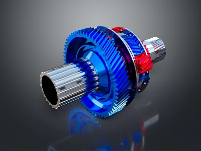 Blue And Red Metal Gear Mechanism With Precision Engineered Components 3d model