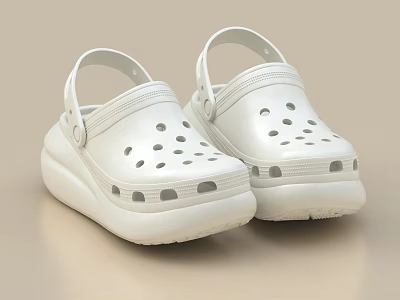 White Clogs With Thick Sole Perforated Holes And Back Straps 3d model