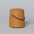 Orange Round Leather Sofa Stool With Brown Decorative Strap Modern Style 3d model