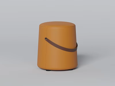 Orange Round Leather Sofa Stool With Brown Decorative Strap Modern Style 3d model