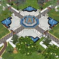 Beautiful Park Landscape With Central Square Winding Pathways And Colorful Trees