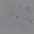 Stylish Wall Decor With Circular Footprints And Paw Prints On Dark Blue Background
