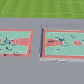 Soccer Field With Green Turf Markings Goal Posts And Adjacent Basketball Courts