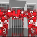 Event Gateway Featuring Red White Cubes Large Windows White Walls And Sleek Black Floor