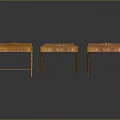 Classic Wooden Tables With Carved Details And Inlaid Tops Set of Three