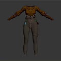 Adventurous Outfit With Orange Long Sleeve Top Brown Tight Pants And Decorative Belt
