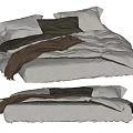 Double Bed With White Linen Bedding Plush Gray Pillows And Brown Cozy Blanket