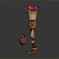 Cute Pot Plant Headed Robot Character With Colorful Flowers And Watering Can